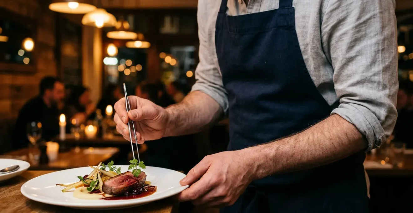 Intimate fine dining moment capturing the essence of NYC's gastronomic culture