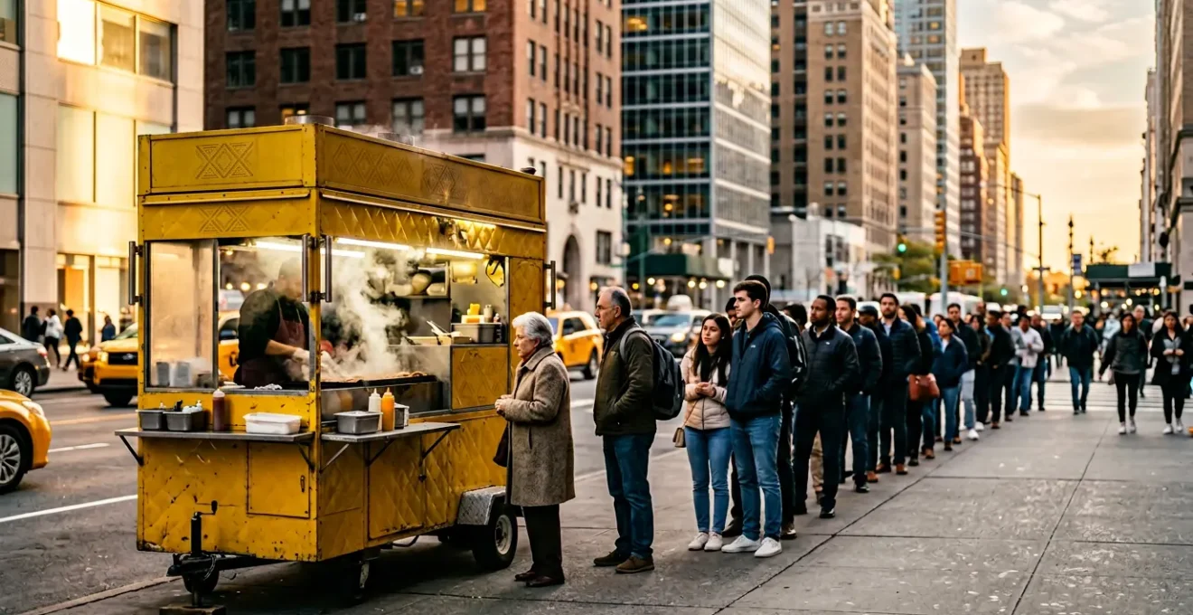 Steaming halal chicken over rice platter with white sauce drizzle captured in golden hour light