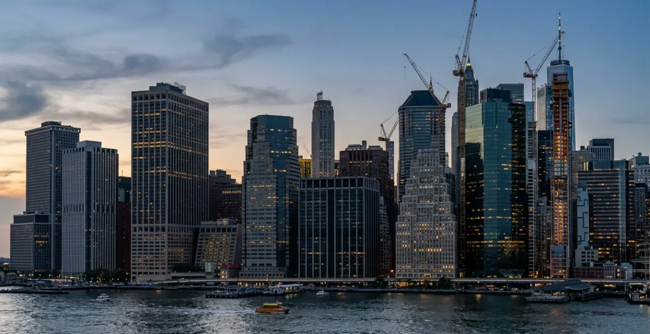 Manhattan office towers undergoing residential conversion with modern construction visible
