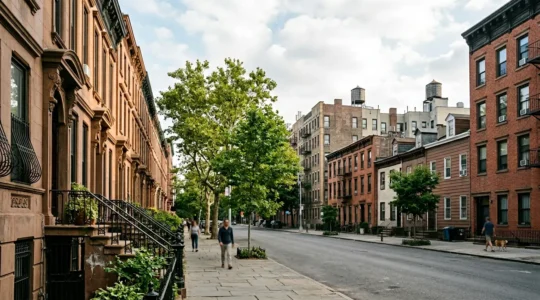 Diverse New York City residential streetscapes showcasing different borough architectural characters and neighborhood atmospheres