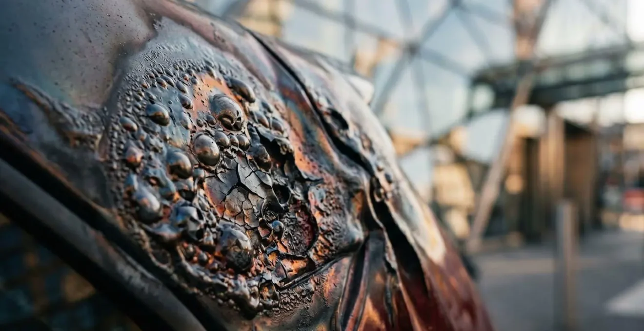 Curved reflective surface concentrating intense sunlight creating heat distortion effects