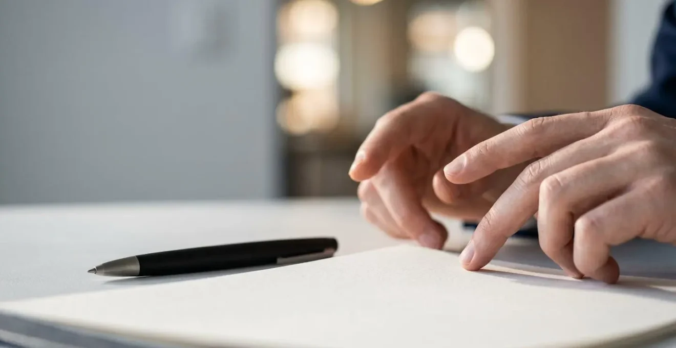 Close-up of hands reviewing executive resume documents with strategic annotations