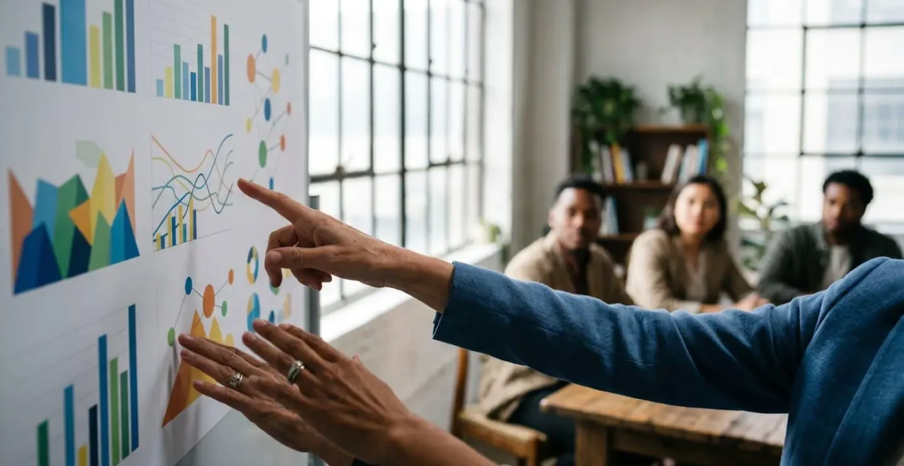 Business professional presenting strategic plan to nonprofit team in modern meeting space